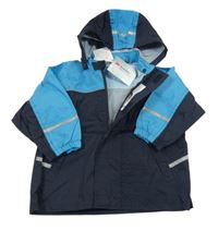 Nové - Tmavomodro-tyrkysová šusťáková nepromokavá bunda s drakem a kapucí Papagino