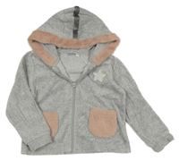 Sivá zamatová prepínaci mikina s kožúškom a kapucňou Sarahanda