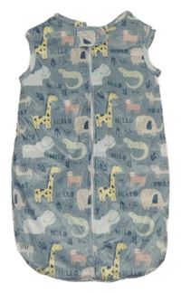 Modrý plyšový zateplený spací pytel se zvířátky 