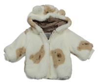 Smetanová huňatá zateplená bunda s medvídkem a kapucí F&F