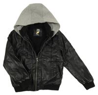 Černá koženková zateplená bunda s kapucí Kiki&Koko