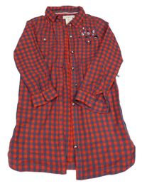 Červeno-tmavomodré kostkované košilové šaty s kamínky If it were me