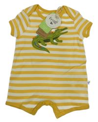 Nové - Žluto-bílý pruhovaný kraťasový overal s krokodýlem Frugi