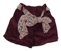 Vínové zamatové kraťasy s mašlou Kokoshekids
