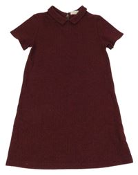 Červeno-čierne vzorované šaty s golierikom Zara