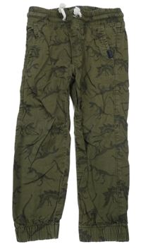 Khaki plátenné cuff nohavice s dinosaury zn.H&M