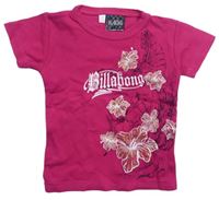 Malinové tričko s kvietkami a logom Billabong