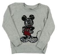 Sivá melírovaná mikina s Mickey z překlápěcích flitrů Disney