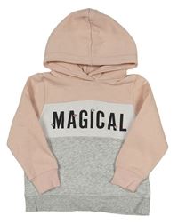Šedo-bílo-světlerůžová mikina s nápisem a kapucí H&M