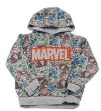 Sivo-čierna kockovaná melírovaná mikina s Avengers a logom a kapucňou MARVEL