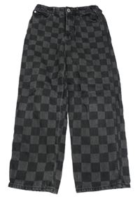 Tmavošedo-čierne kockované baggy waist rifle H&M
