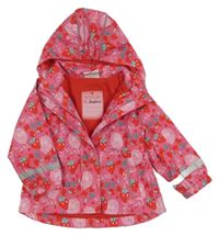 Ružová šušťáková jesenná parka s třešničkami a jahůdkami a citrony a kapucňou Topomini