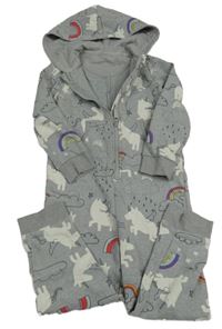 Sivá melírovaná tepláková kombinéza s jednorožcami a obláčikmi  a kapucňou M&S