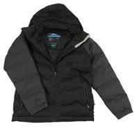 Černo-tmavošedá vzorovaná prošívaná šusťáková funkční zimní bunda s odepínací kapucí TRESPASS