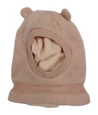 Starorůžová vzorovaná pletená kukla s oušky Topomini