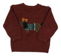 Mahagónovoý melírovaný sveter s jezevčíkem Next