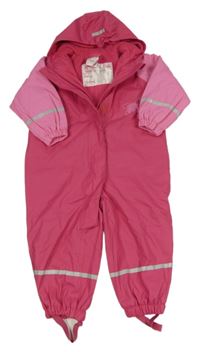 Tmavorůžovo-růžová nepromokavá jarní kombinéza s jednorožcem a kapucí impidimpi