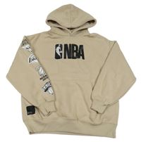 Béžová teplá mikina s nápisem - NBA a kapsou a míči a kapucí ZARA