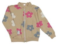 Béžová kvetovaná prepínaci mikina s nášivkou