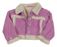 Ružová menšestrová zateplená crop bunda s kvetmi a huňatým golierikom St. Bernard