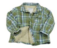 Kaki-modro-biela kockovaná zateplená košeľová bunda maoyral