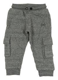 Sivé melírované cargo teplákové tepláky s číslom Nutmeg