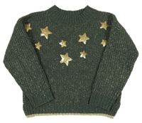 Khaki-zlatý melírovaný žebrovaný crop svetr s hvězdičkami z flitrů M&S