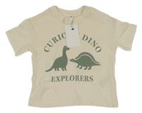 Nové - smetanové tričko s dinosaury a nápisy H&M