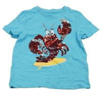 Azurové tričko s ráčkem z překlápěcích flitrů C&A