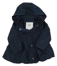 Tmavomodrý šusťákový jarní zateplený kabát s odepínací kapucí ZY