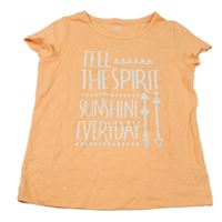 Neónově oranžové melírované tričko s nápismi a šípmi  YIGGA