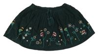 Tmavosmaragdová menšestrová sukňa s kvietkami a mašlou Tu