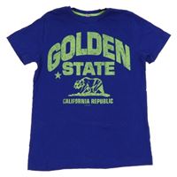 Safírové tričko s nápisy a medvídkem ESPRIT