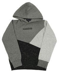 Antracitovo-sivo-čierna melírovaná mikina s logom a vreckom a kapucňou NOROZE