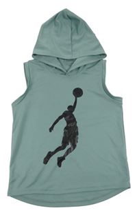 Světlekhakišedá tepláková športová vesta s basketbalistou a kapucňou SHEIN