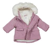 Starorůžová šusťáková zimní parka s kapucí s kožešinou PRIMARK