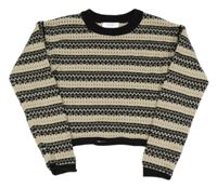 Smetanovo-čierny vzorovaný perforovaný crop sveter PRIMARK