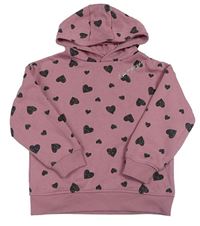 Starorůžová mikina se srdíčky a kapucí Primark
