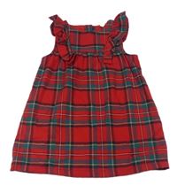 Červeno-černo-zelené kostkované třpytivé šaty s volánky H&M