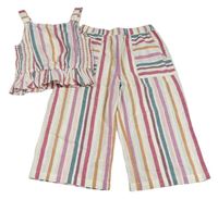 2set - Bílo-barevné pruhované culottes kalhoty + crop top Tu