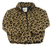 Hnedá huňatá podšitá bunda s leopardím vzorom Matalan