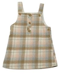 Hnedo-ružovo-modré kockované vlnené šaty s gombíkmi Nutmeg