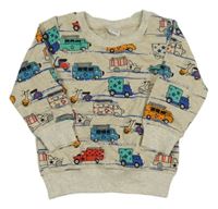 Béžová melírovaná mikina s dopravními prostředky