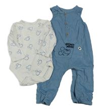 2set - Modré manšestrové podšité laclové kalhoty s Mickeym + bílé body George