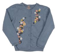 Modrošedý prepínaci sveter s kvetmi Lupilu