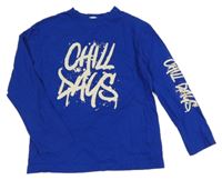 Safírové triko s nápisem a skvrnami H&M