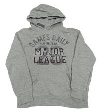 Sivá melírovaná mikina s nápisom a kapucňou Hema