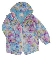 Modro-ružovo-žltá batikovaná šušťáková jarná bunda s kapucňou Tu