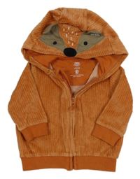 Skořčicová zamatová rebrovaná prepínaci mikina s kapucí - líška F&F