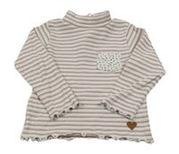 Bílo-barevné pruhované žebrované triko s kapsou a stojáčkem Topomini